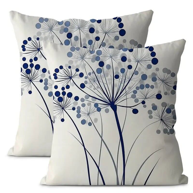 Housses de coussin florales 18 x 18 cm - Housses de coussin en peluche bleu gris