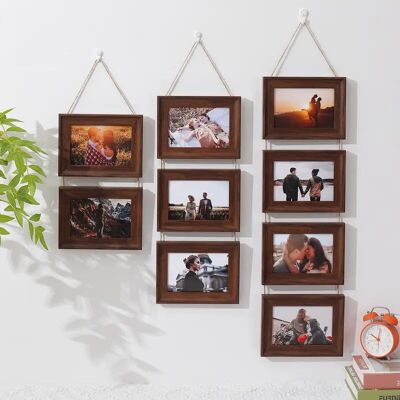 Marco de fotos de nogal - Decoración rústica de pared, fotos de 15-24 cm