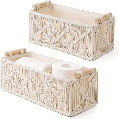 Boho Cotton Storage Basket - Handwoven Organizer Gift