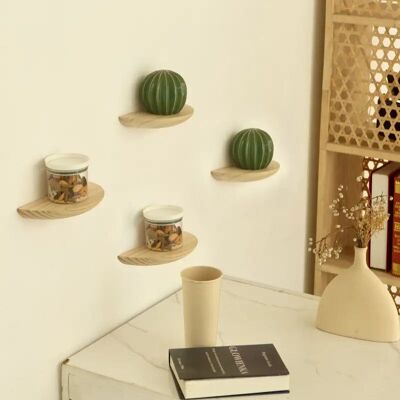 Estantes flotantes de madera rústica para pared (paquete de 2) - Estantes de almacenamiento colgantes de medio círculo