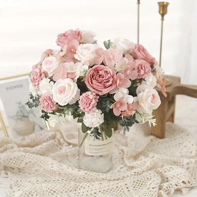 Bouquet di fiori artificiali in seta da 30" - Rose e peonie a 7 teste per Natale, Ringraziamento e altro