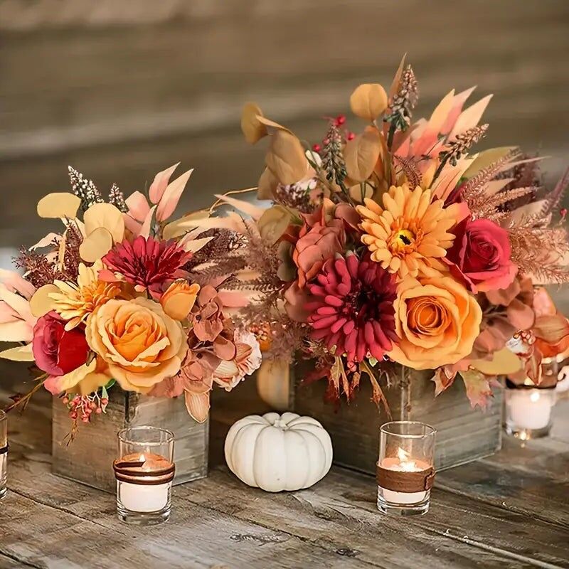 Bouquet de fleurs en soie vintage – Centre de table pour Noël et occasions spéciales