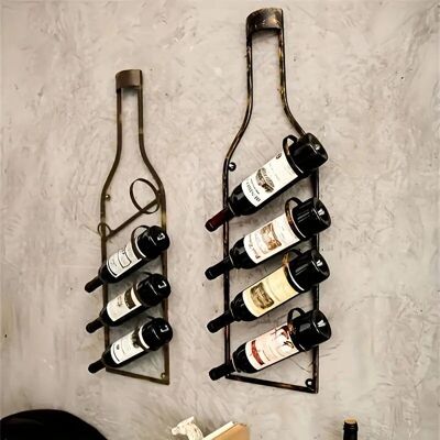 Botellero de pared vintage de bronce con capacidad para 4 botellas, ideal para la cocina y el comedor.