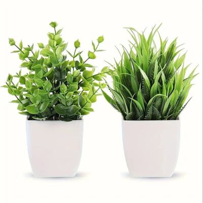 Lot de 2 petites plantes artificielles en pot – Verdure d'intérieur pour la maison et le bureau