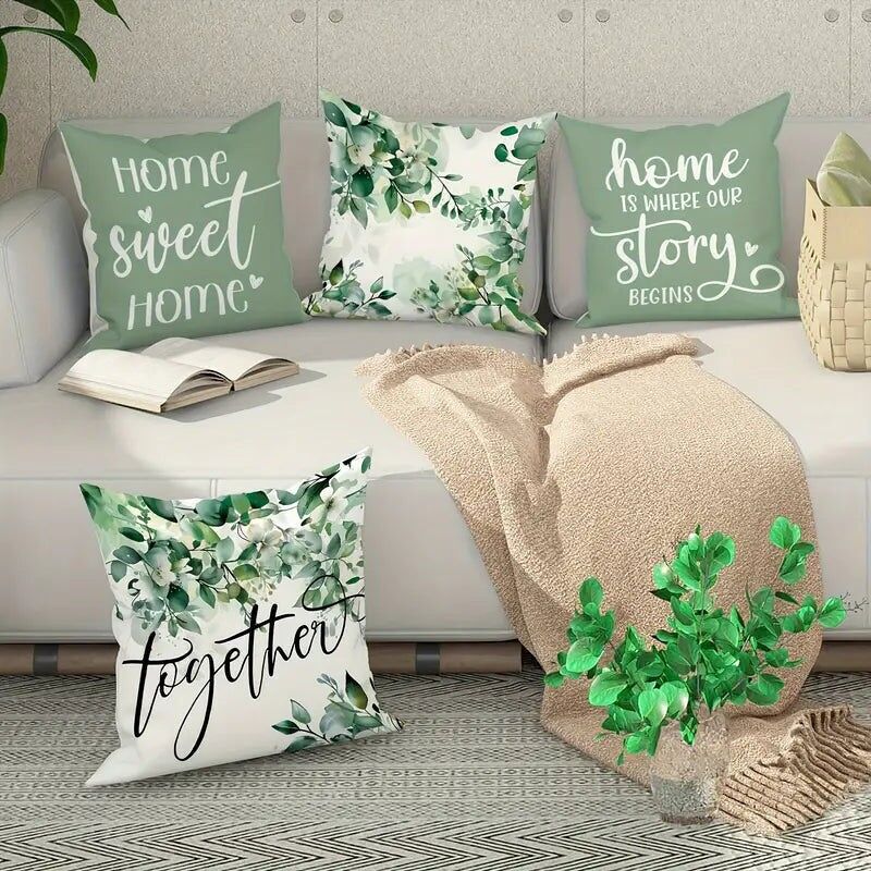 4PCS Modern Green Throw Pillow Covers – Zippered Machine Washable Cushion Cases for Sofas