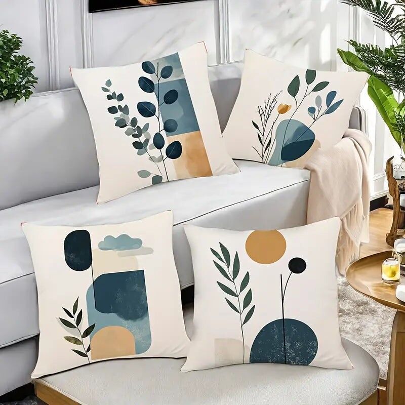 4PCS Modern Bohemian Throw Pillow Covers – Floral Print Soft Polyester Cushion Cases