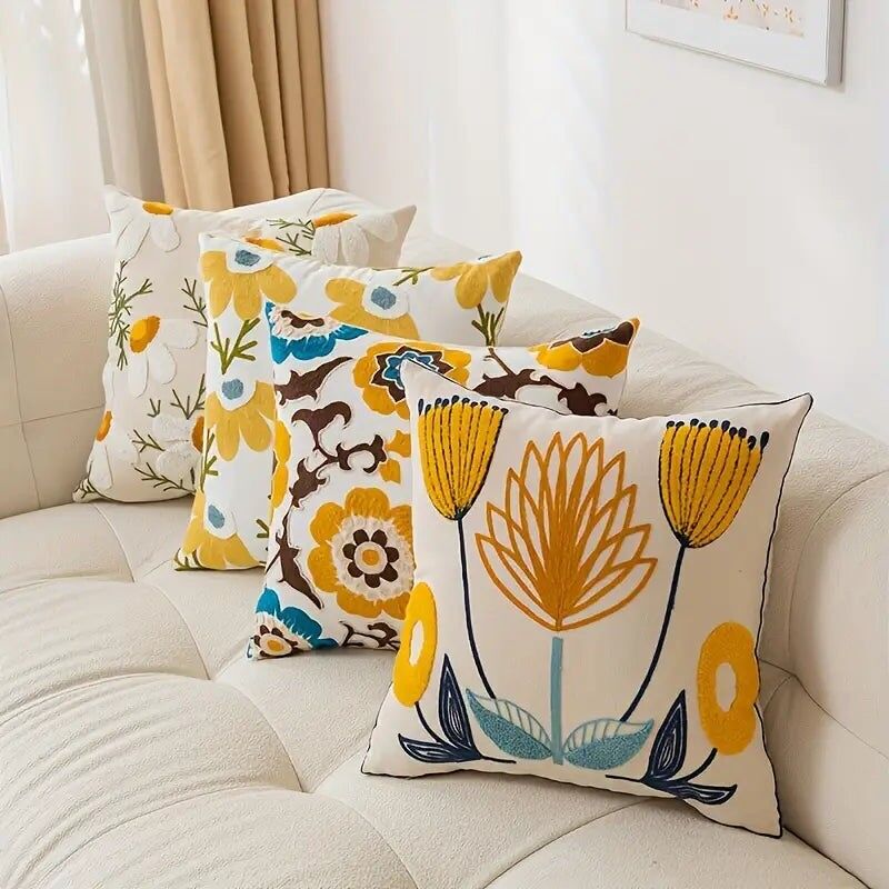 4PCS Bohemian Floral Throw Pillow Covers – 18x18in Cushion Cases for Living Room & Car