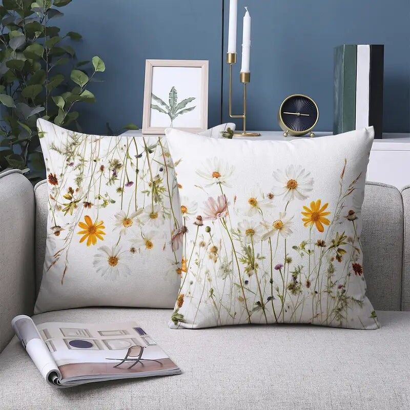 2PCS Soft Plush Floral Print Pillow Covers – Colorful Garden Cushion Cases for Home Décor