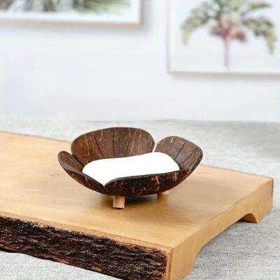 1 portasapone esagonale in legno con design ispirato al guscio di cocco