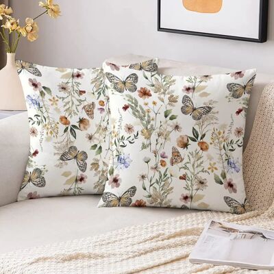 Set of 2 Contemporary Floral and Butterfly Throw Pillow Covers, 45.72x45.72 cm