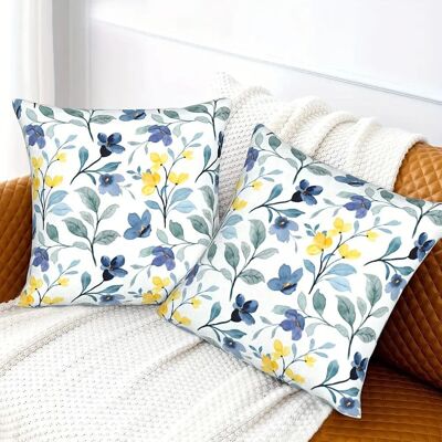 2-Pack Modern Linen Floral Throw Pillow Covers Spring Leaves Design