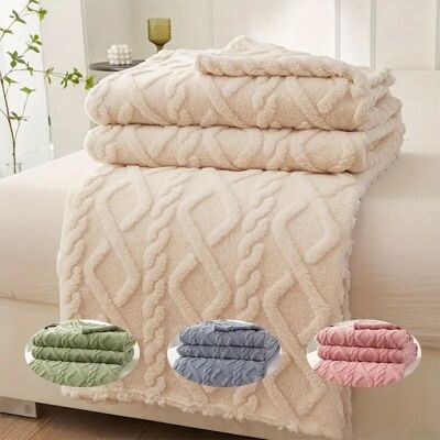 1pc Ultra-Soft Lamb Fleece Blanket - Cozy, Warm, Plush Throw with Stylish 3D Diamond Pattern