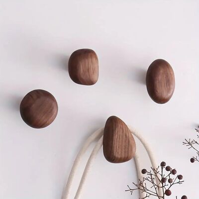 Set di 4 ganci in legno a forma di ciottolo