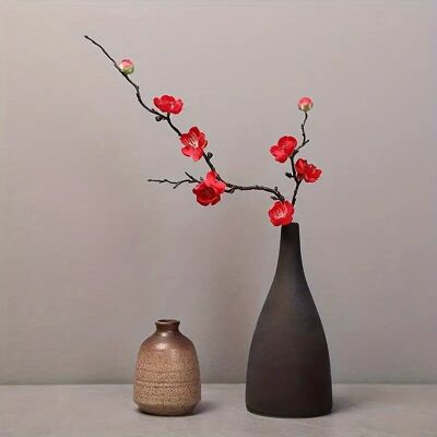 Artificial Plum Blossom Branches - 1pc Faux Cherry Blossom Stems for Home Decor