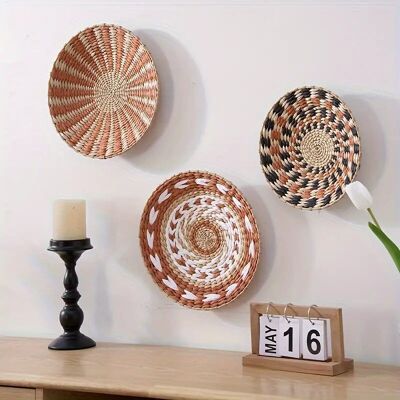 3pcs Bohemian Wall Basket Set - Handwoven Grass Decor