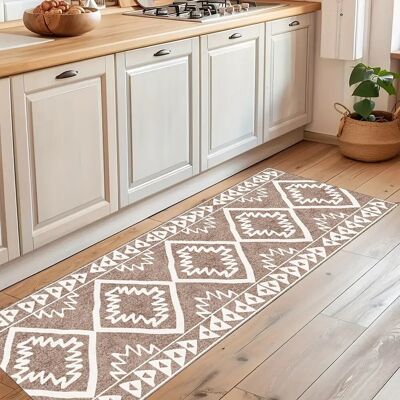 Brown Aztec Geometric Print Rug: Water Washable