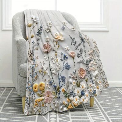 Floral Digital Print Flannel Throw Blanket - All-Season, Woven Polyester, Contemporary Style
