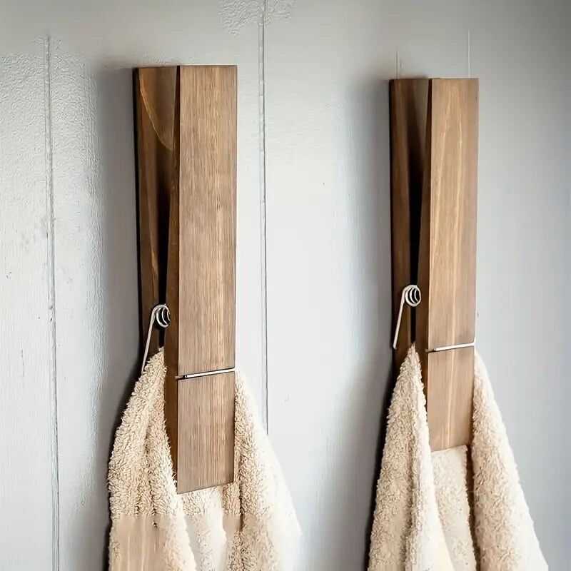 Scandinavian Design Extra-Large Rustic Wooden Towel Holder with Hooks