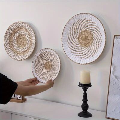 3pcs Wall Basket Decor, Woven Grass Baskets Wall Hanging