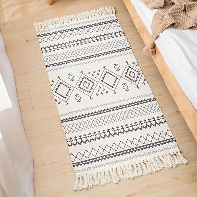 Bohemian Geometric Handwoven Area Rug - 1pc Washable Runner with Tassels