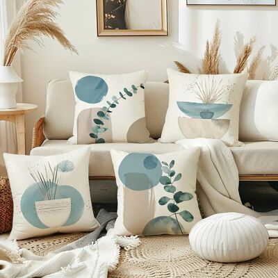 Ensemble de 4 housses de coussin géométriques en eucalyptus bohème chic 18 x 18 po
