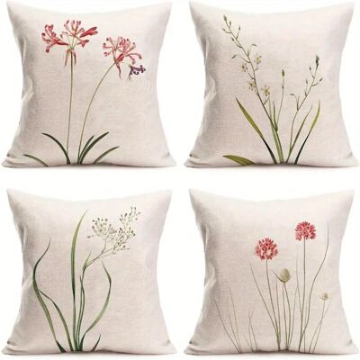 4pcs Contemporary Floral Linen Pillowcases 44.96cm x 44.96cm