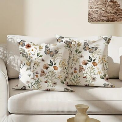 2pcs Velvet Throw Pillow Covers Floral Butterfly White Decorative Print 45.72cmx45.72cm