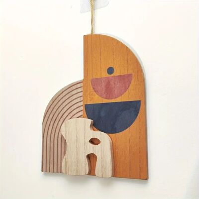 Vase mural géométrique moderne en bois avec fausse plante