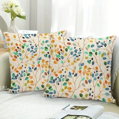 Lot de 2 housses de coussin carrées en lin à motif floral et aquarelle
