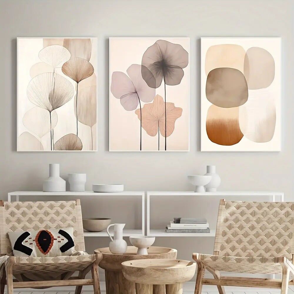 Ensemble de 3 décorations murales florales minimalistes – Décoration abstraite bohème et moderne