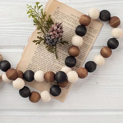 Guirlande de perles en bois pour décoration d'intérieur, perles de ferme avec pompon