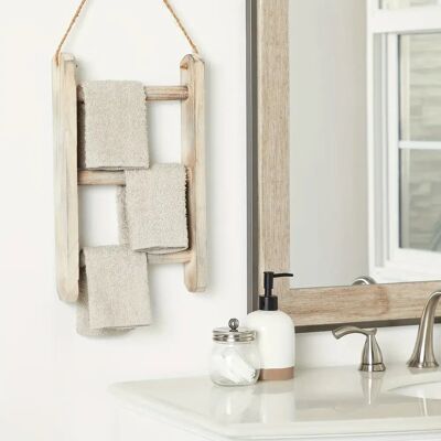 Porte-serviettes rustique en bois à 3 niveaux avec échelle suspendue