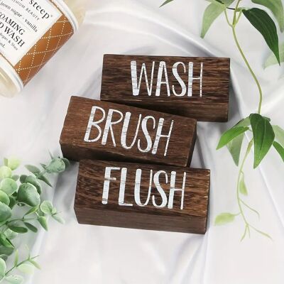 3pcs set Wash Brush Flush Bathroom Signs