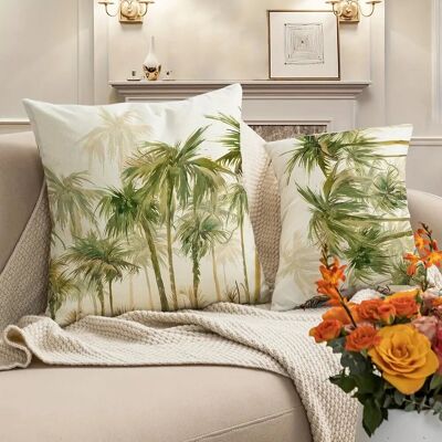 1pc, Nordic Light Digital Printing Linen Throw Pillow Covers Green Coconut Tree Printed