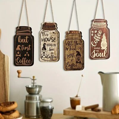 Lot de 4 panneaux de café en bois à suspendre