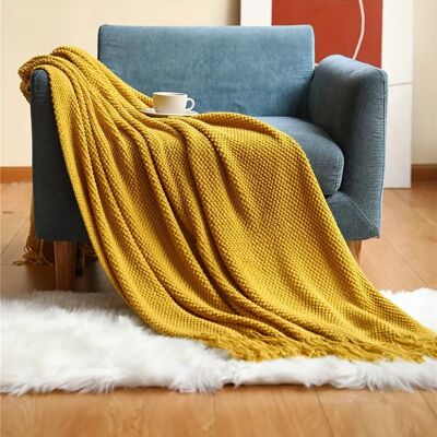 1pc Elegant Knit Throw Blanket with Tassels - Cozy & Lightweight for All-Season Comfort