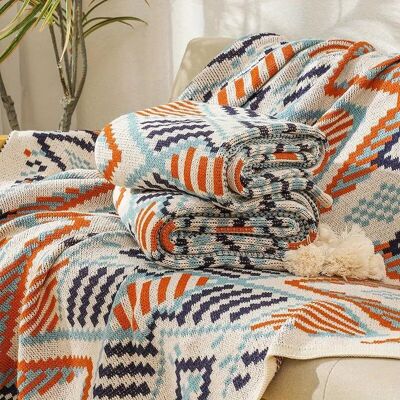 1pc Geometric Pattern With Tassel Bohemian Blanket