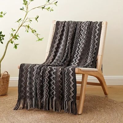 1pc Boho Textured Throw Blanket With Tassels Soft Knitted Blanket