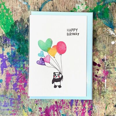 Birthday folding card with envelope.Panda Balloon