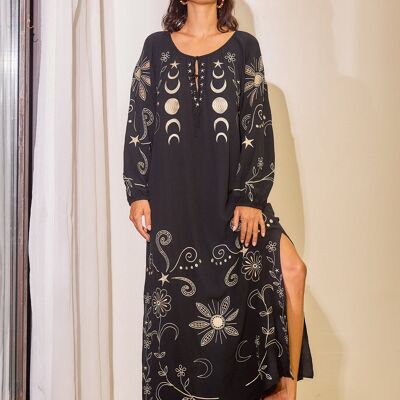Maxi long dress with English embroidery, openwork details, loose fit