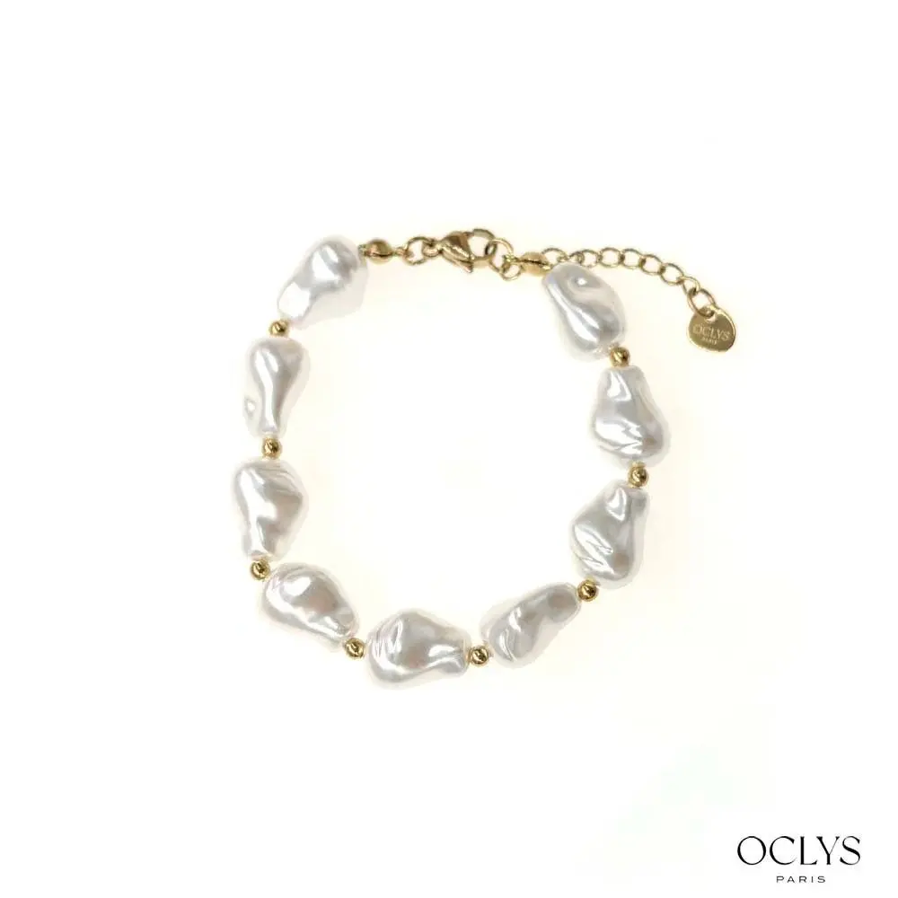 Buy wholesale Fiva white oval pearl bracelet with resin and gold