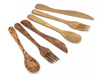 Lot de 500 sets de 3 couverts réutilisables en bois de cocotier 3