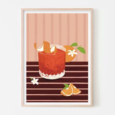 Negroni Art Print | Citrus Cocktail Poster for Home Bar