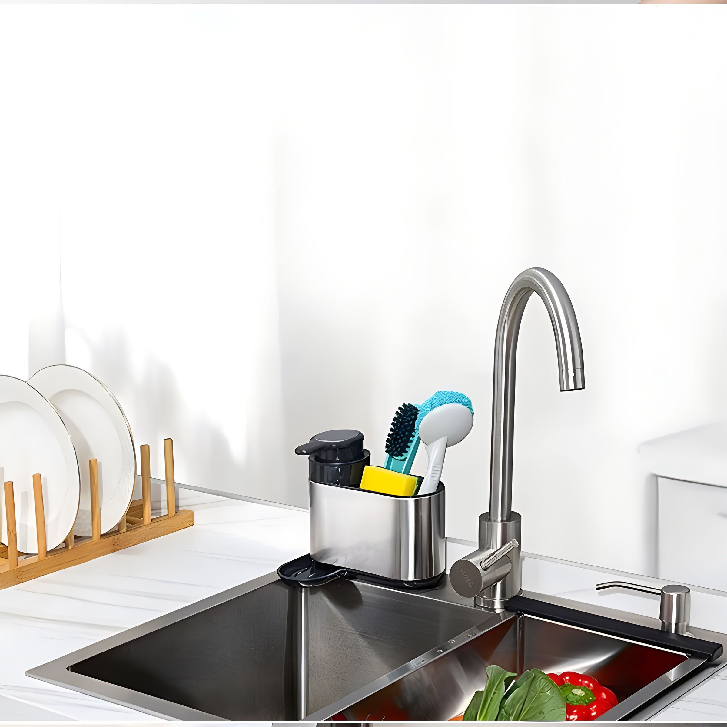 2-in-1 Spülbecken-Organizer 16x13x18cm aus Edelstahl und Kunststoff