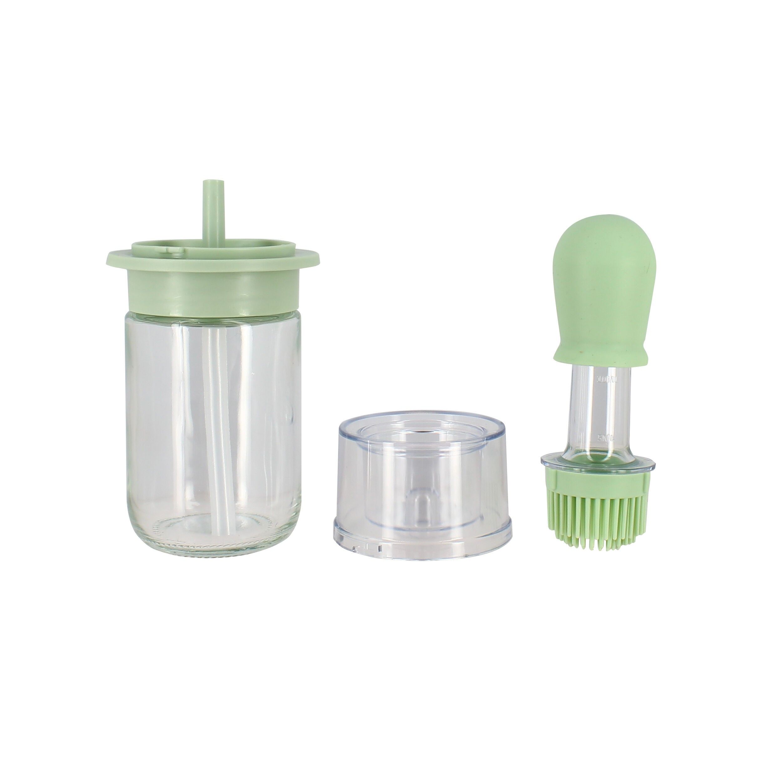 18 cl Ölflasche aus Glas und grünem Silikon mit Pinsel