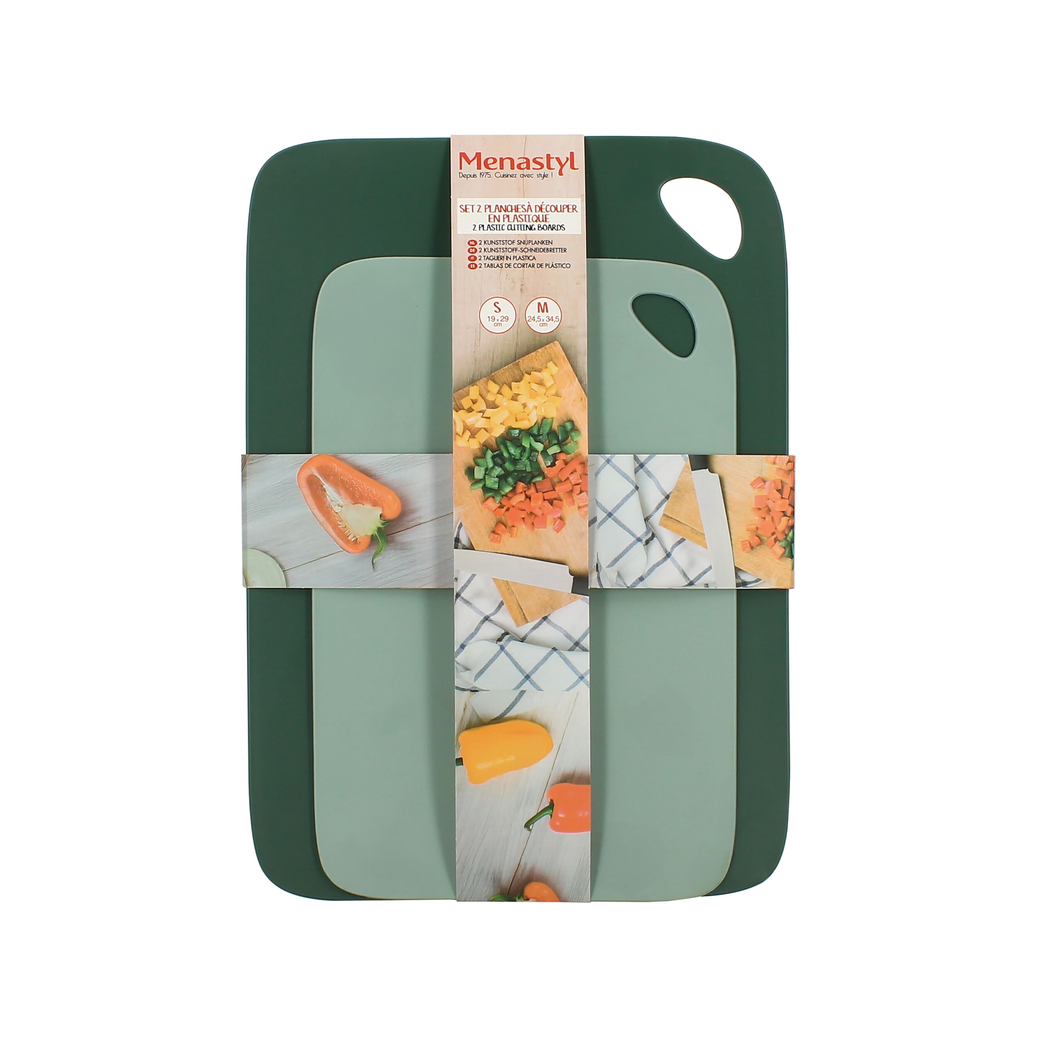 Lot 2 planches à découper 19x29cm et 24.5x34.5cm en plastique vert
