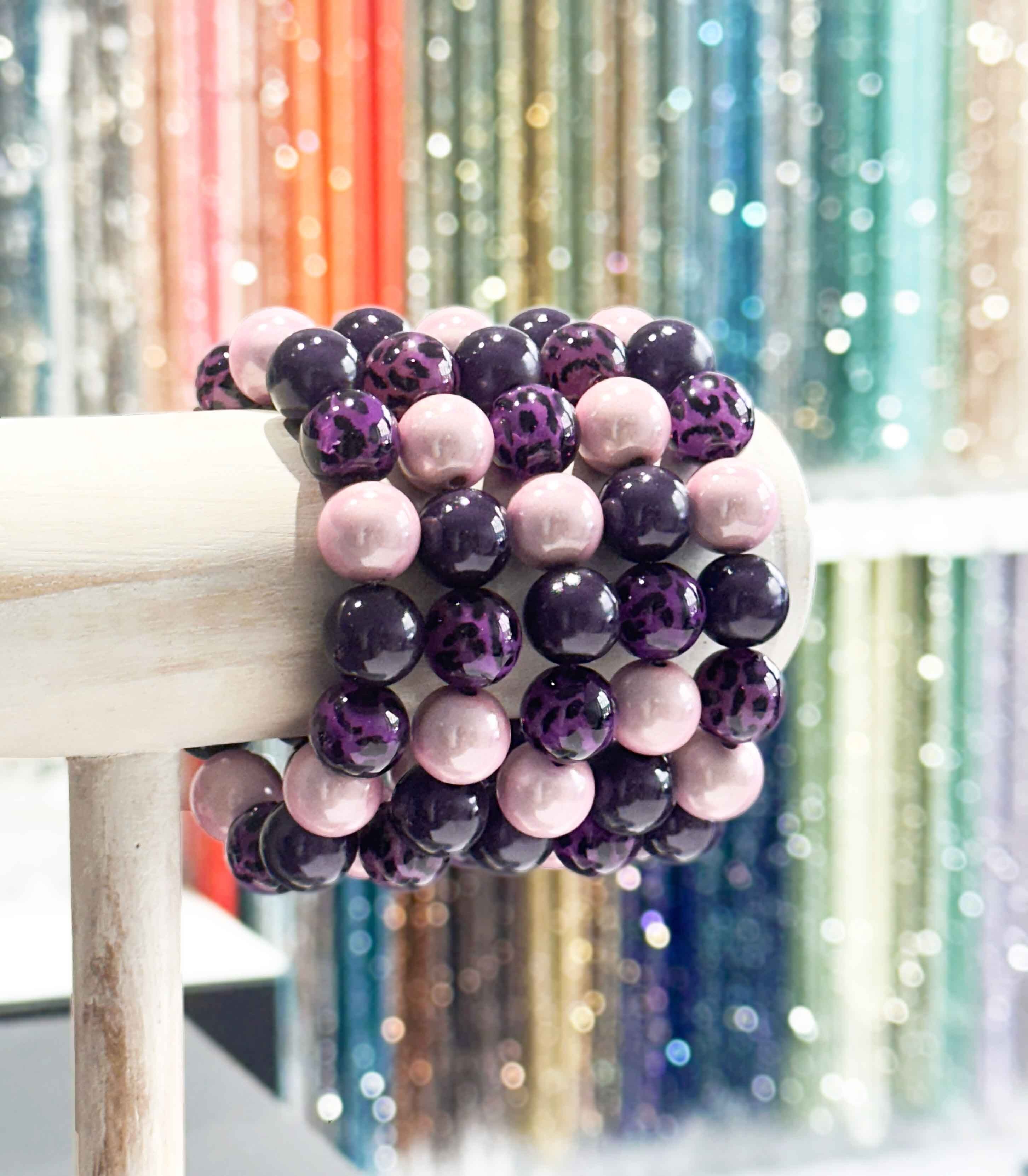 Cinturino in resina da 14 mm - Modello color viola scuro, rosa chiaro e leopardo