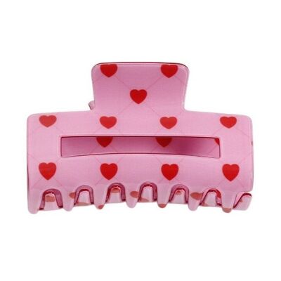Pink & Red Patterned Hearts Rectangle Claw Clip