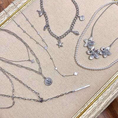 Set mit 6 Edelstahlketten ohne Display SET192
