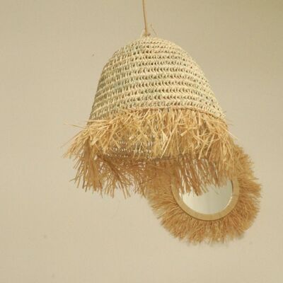 Lámpara colgante de bolas de palma y rafia